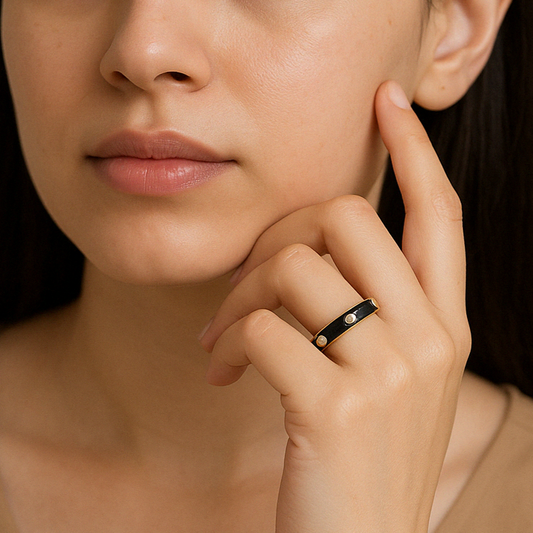 Black Studded Enamel Ring