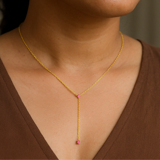 Ruby Drop Lariat Necklace