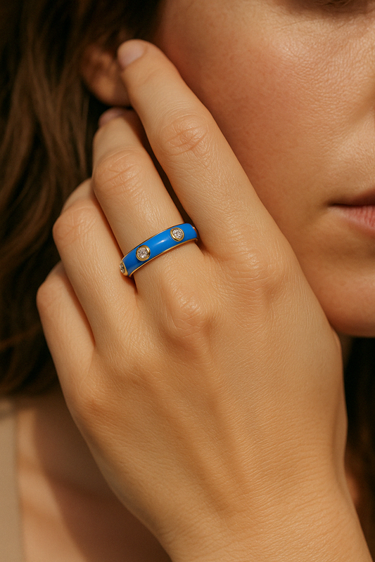 Blue Studded Enamel Ring