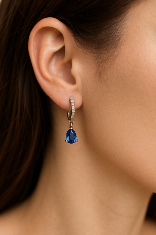 Sapphire Diamond Oval Drop Huggie