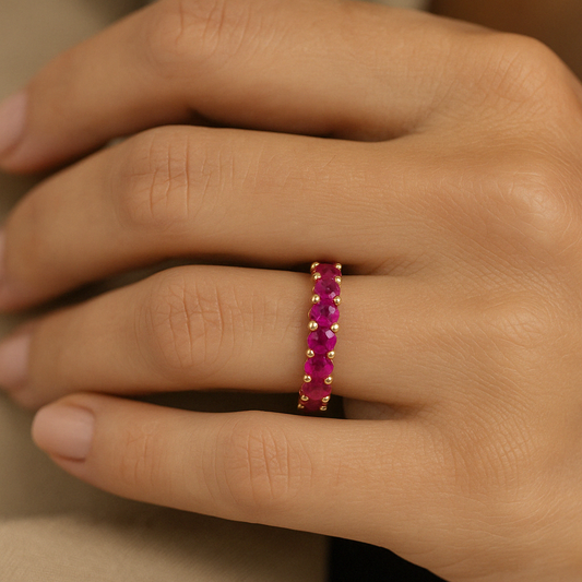 Ruby Oval Eternity Ring Yellow Gold