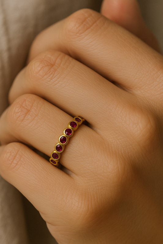Ruby Bezel Eternity Ring Yellow Gold
