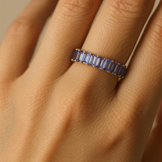 Tanzanite Eternity Ring Yellow Gold