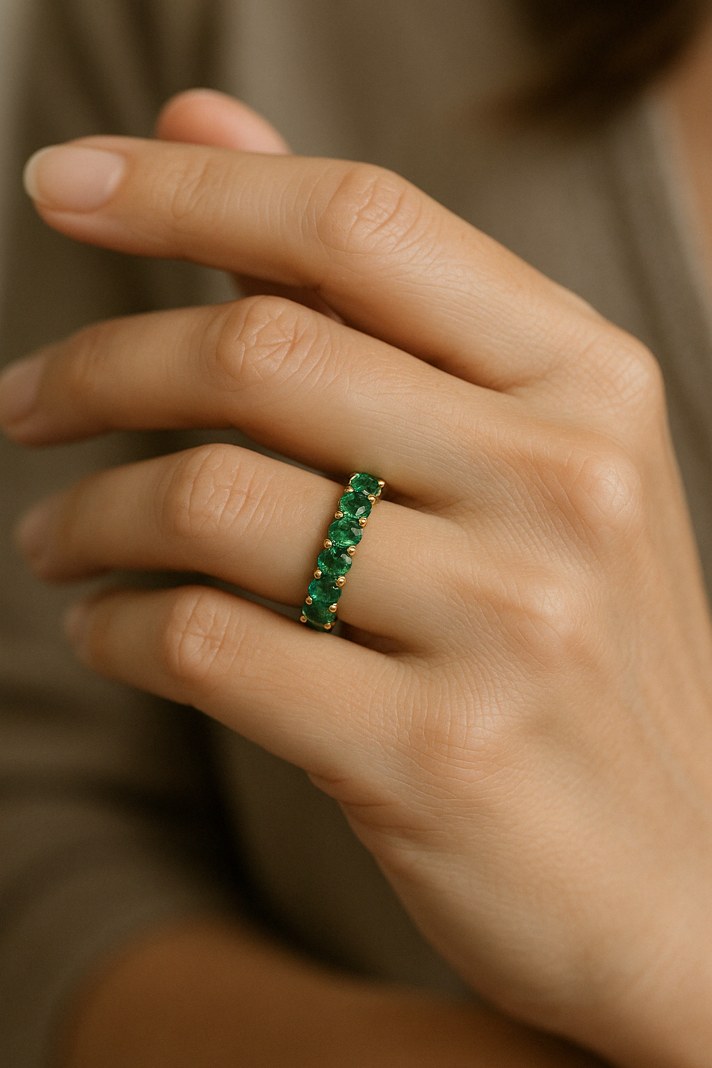 Emerald Circle Eternity Ring Yellow Gold