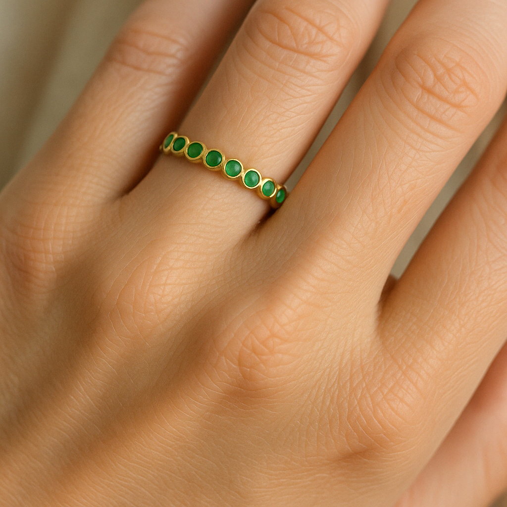 Emerald Bezel Eternity Ring Yellow Gold