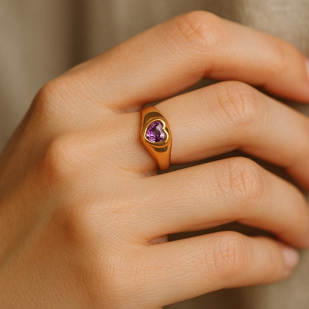 Pink Sapphire Heart Ring Yellow Gold