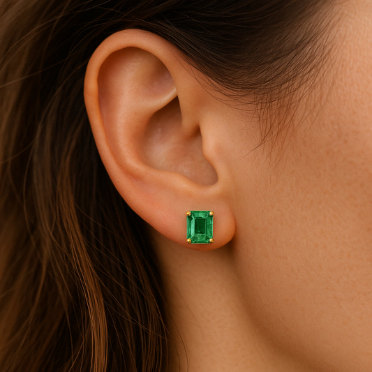 18k Emerald Octogon Studs