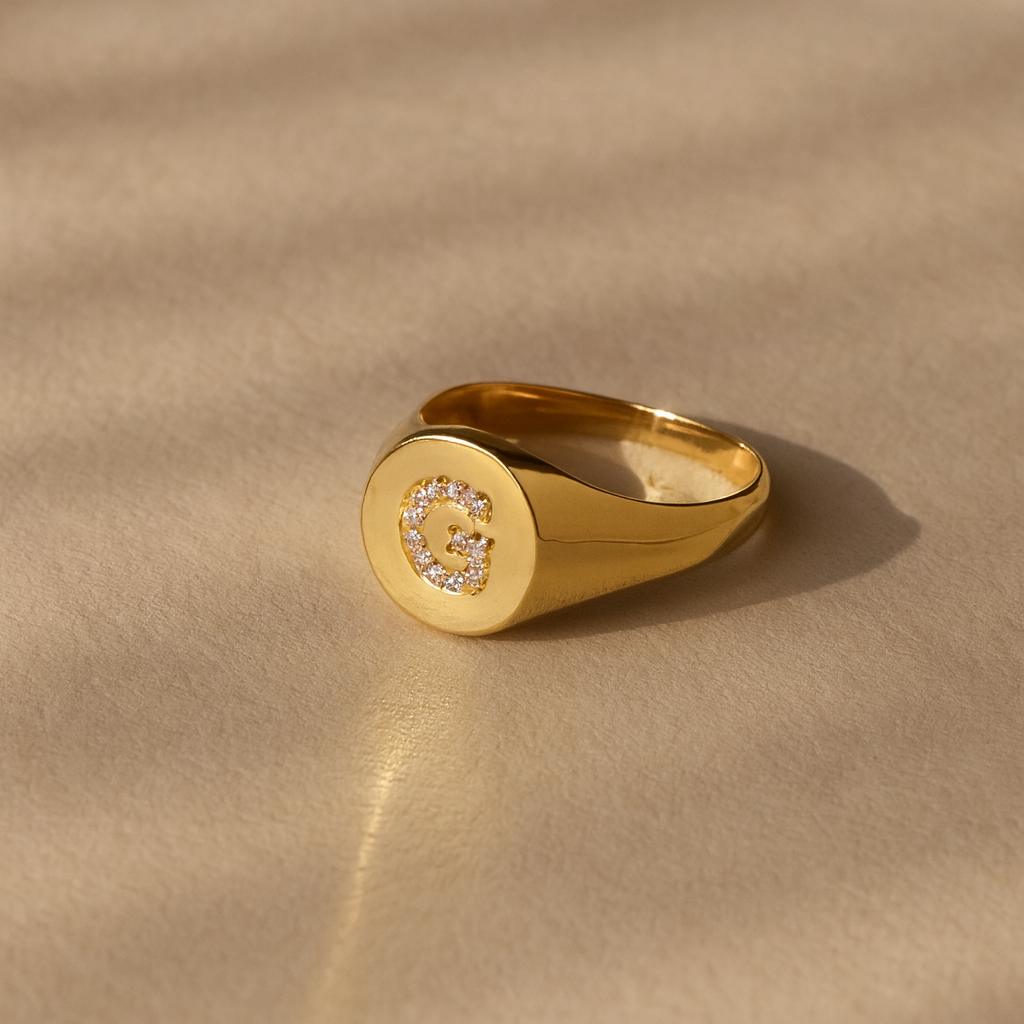 Initial Diamond Signet Ring