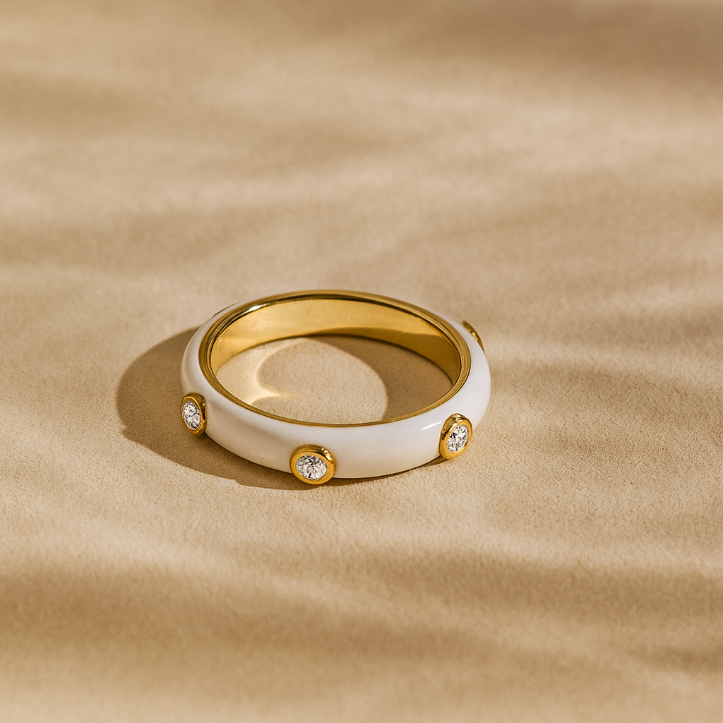 White Studded Enamel Ring