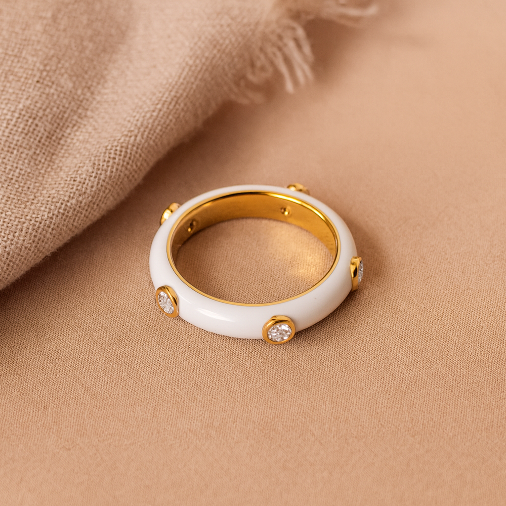 White Studded Enamel Ring