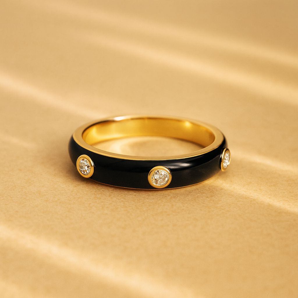 Black Studded Enamel Ring