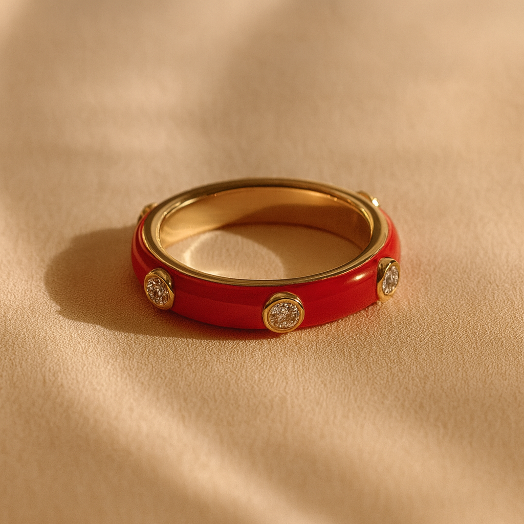 Orange Studded Enamel Ring