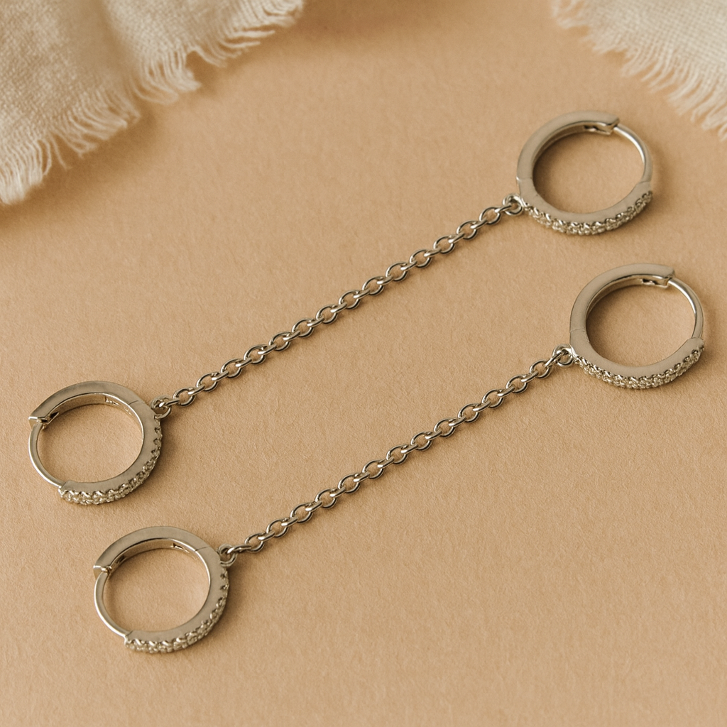 Diamond Hoop Chained Earrings