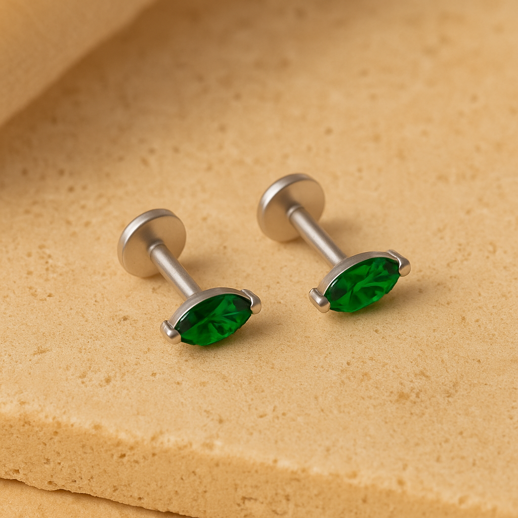 Emerald Marquise Studs
