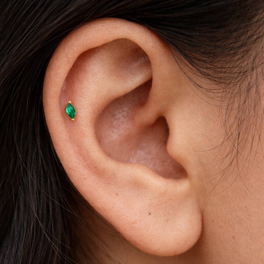 Emerald Marquise Studs