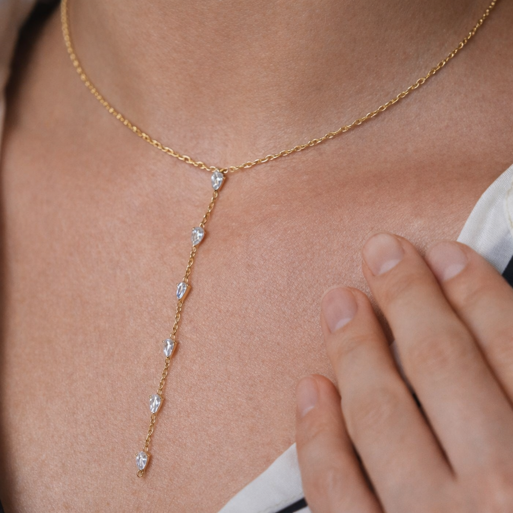 Diamond Pear Lariat Necklace