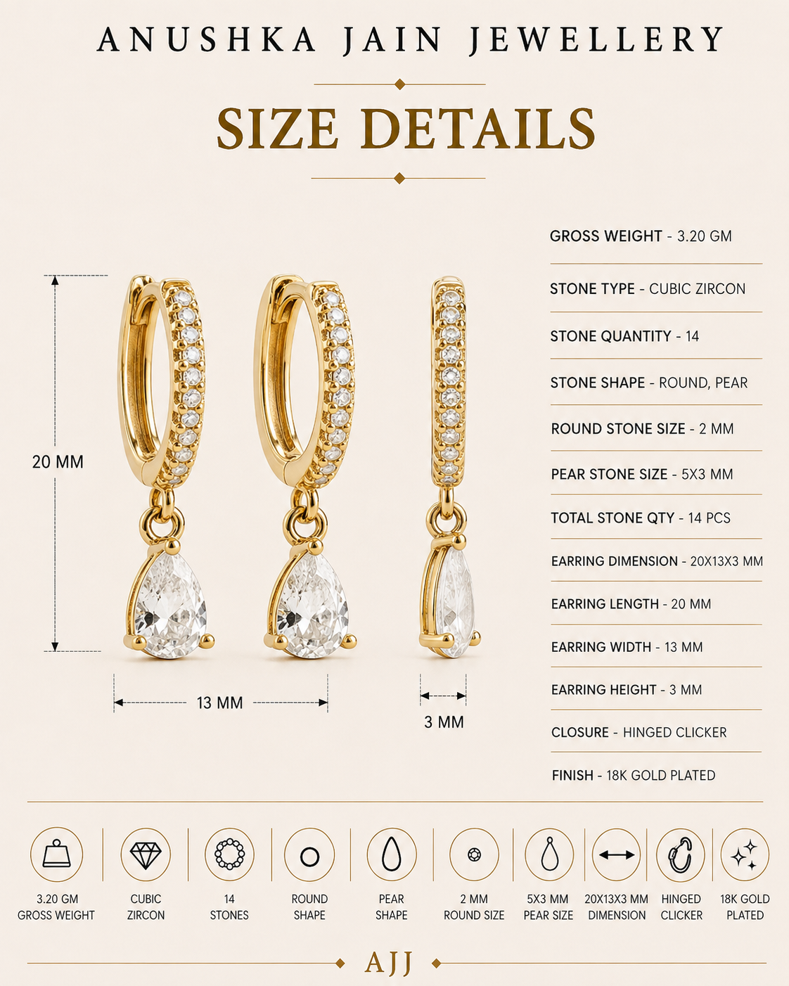 Diamond Pear Drop Huggie