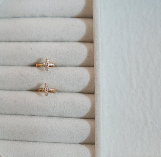 Tiny Pave Cross Huggie Earring