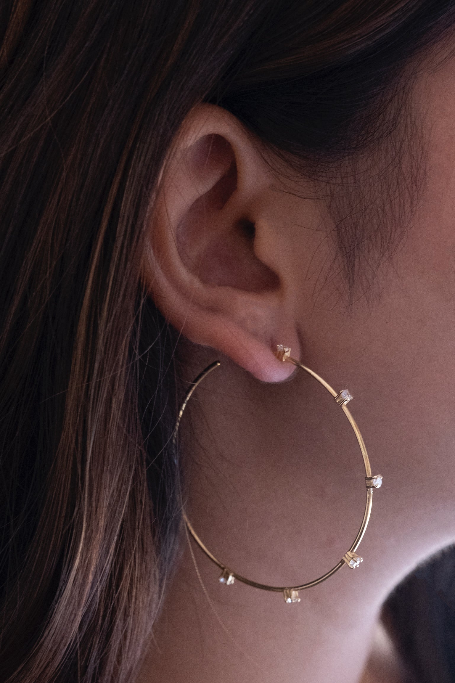 Stationed Thin Hoop Earring