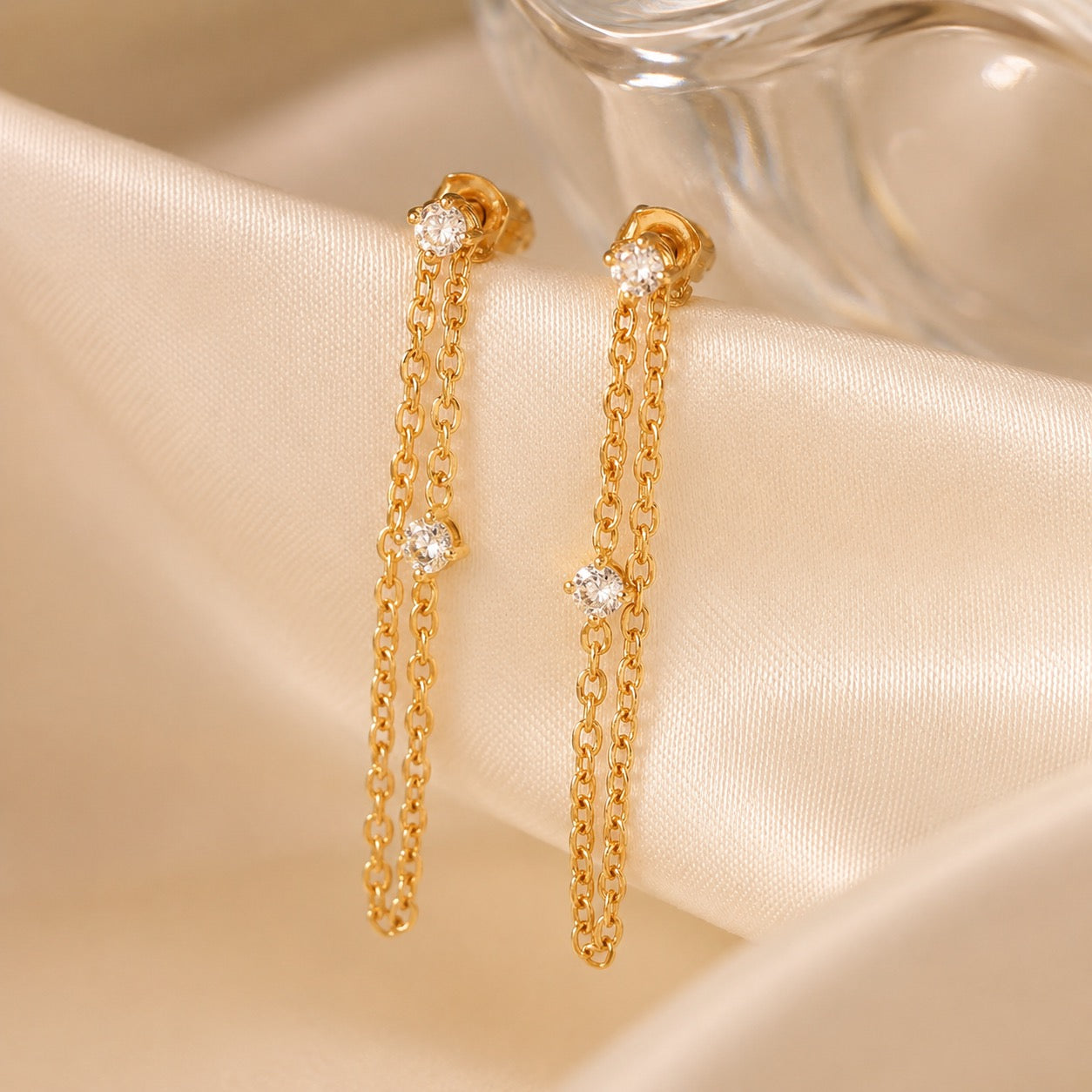 Double Stud Chain Earrings