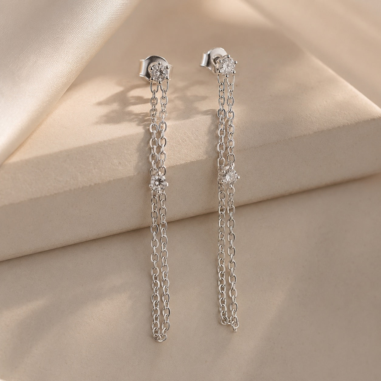 Double Stud Chain Earrings