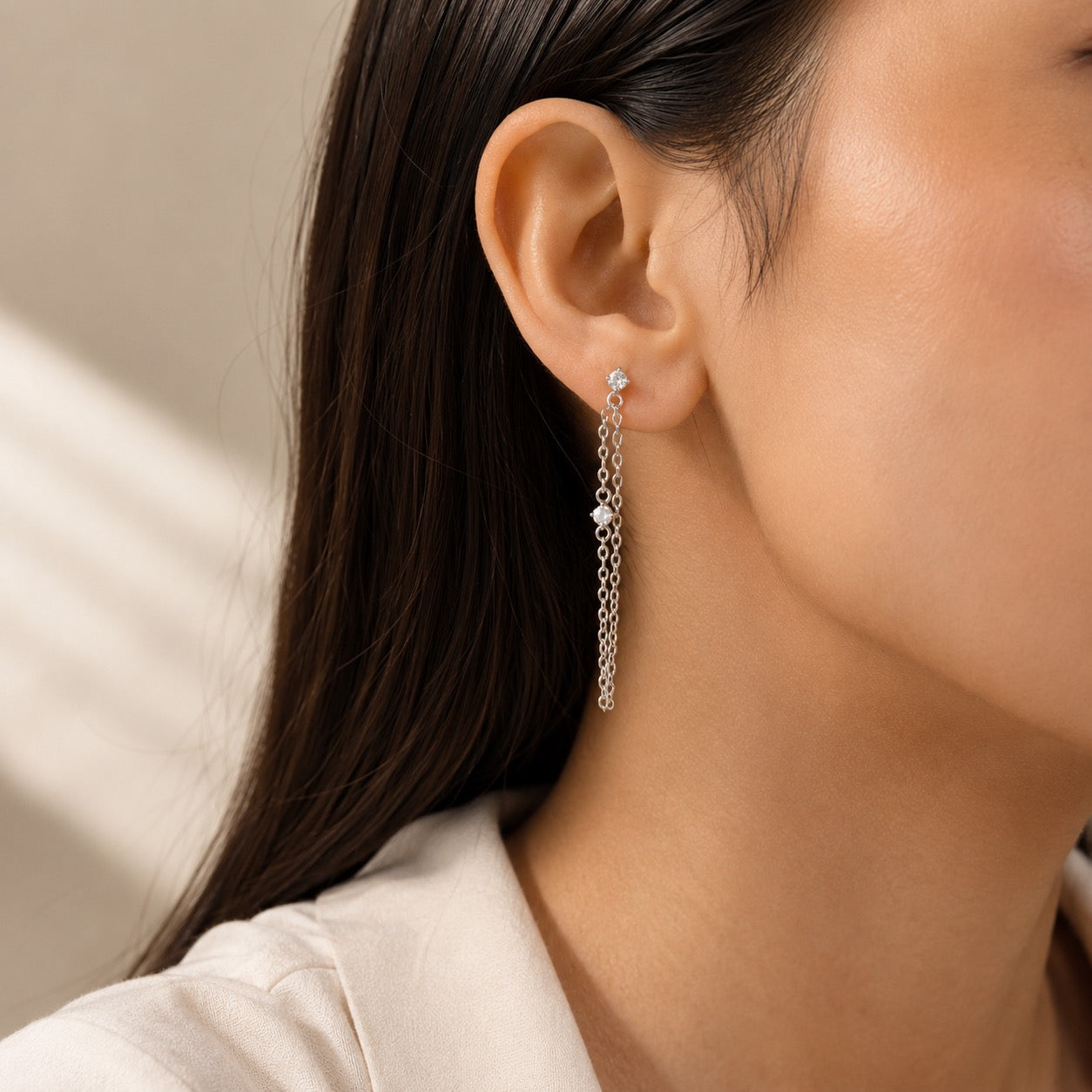Double Stud Chain Earrings