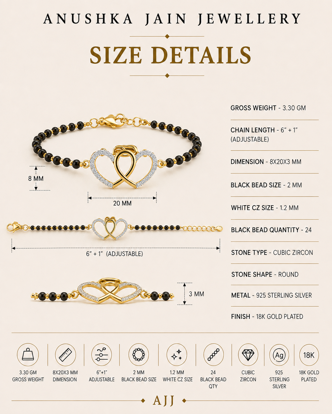 Double Heart Hand Mangalsutra
