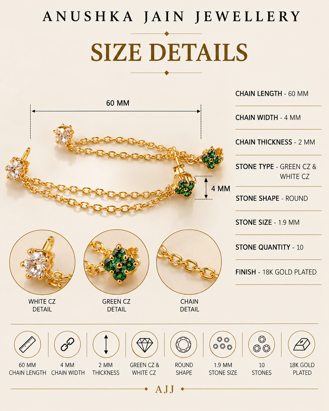 Emerald Diamond Duet Chain Earrings