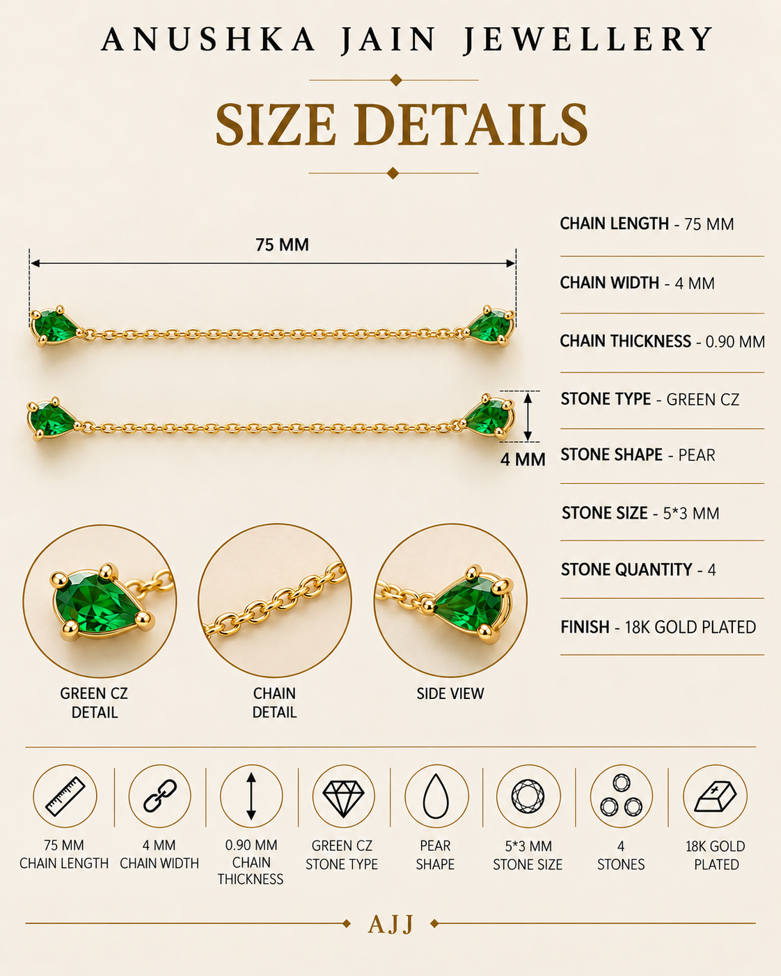Emerald Drop Ear Chain