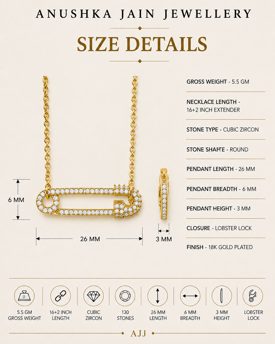 Glam Safety Pin Necklace
