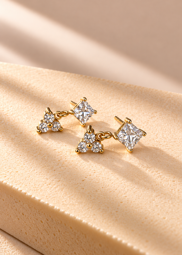 Square Trinity Drop Earring