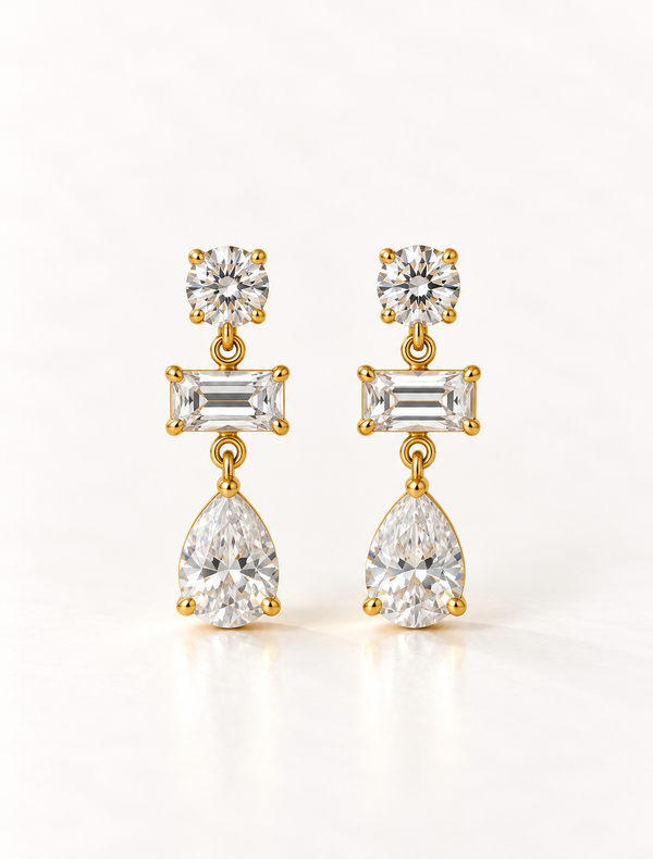 Round Baguette Pear Drop Earring