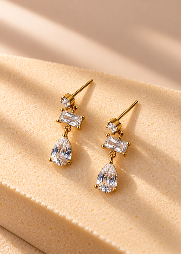 Round Baguette Pear Drop Earring
