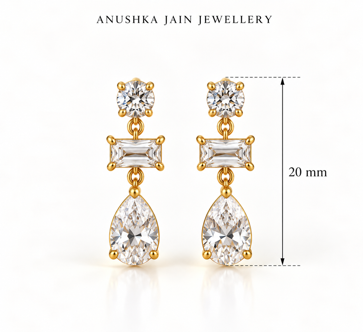 Round Baguette Pear Drop Earring