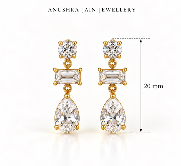 Round Baguette Pear Drop Earring