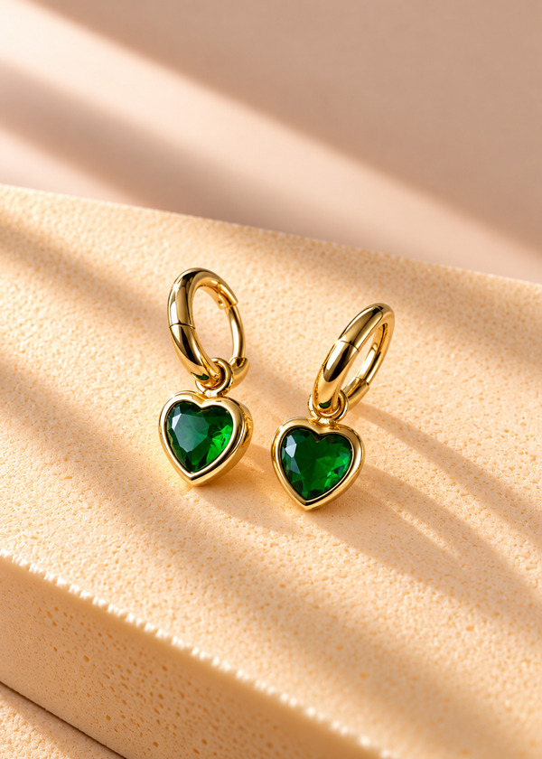 Green Heart Drop Huggie