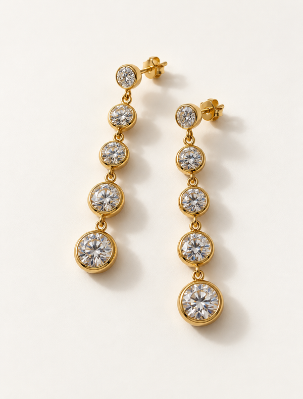 Graduated Bezel Long Drop Earring