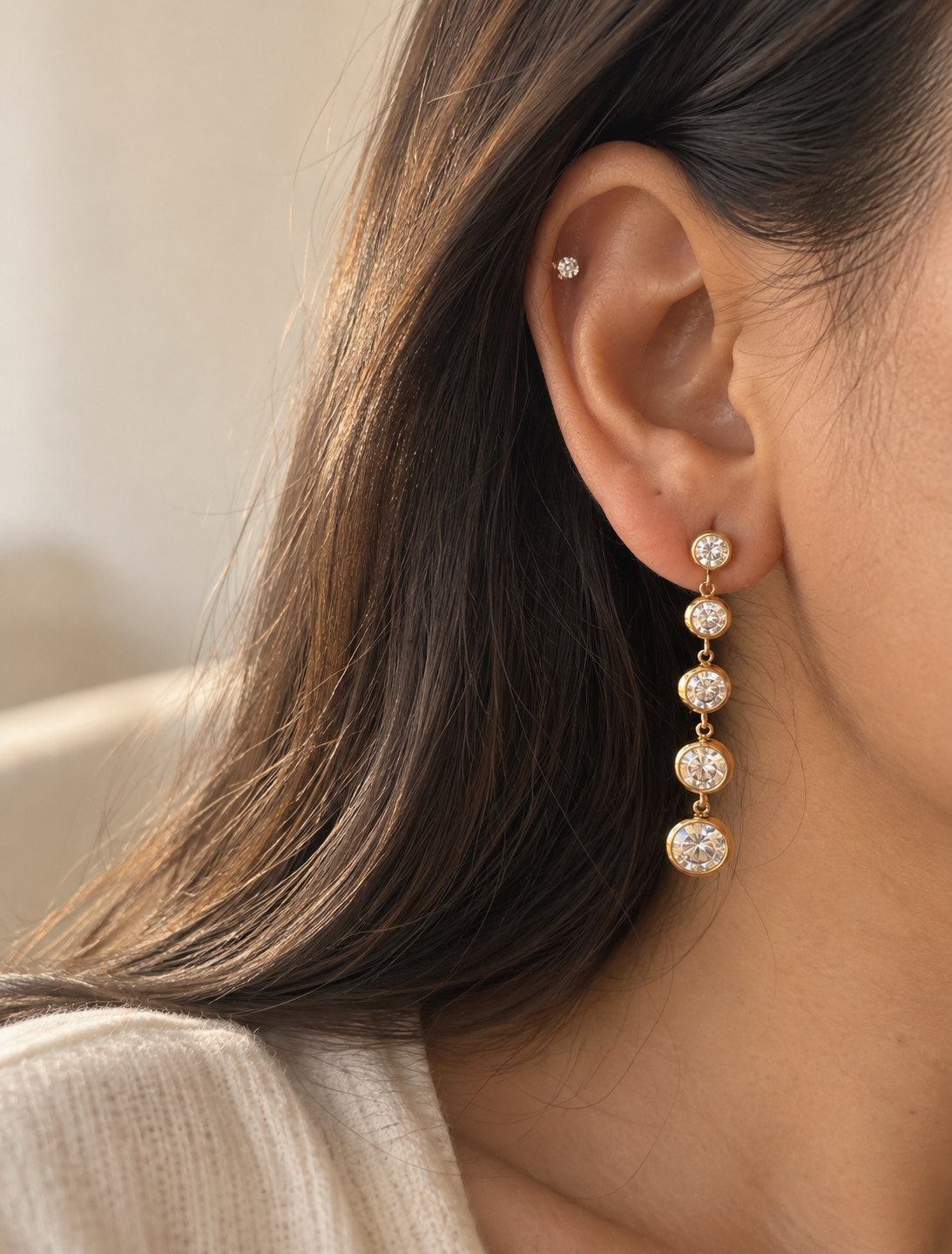 Graduated Bezel Long Drop Earring