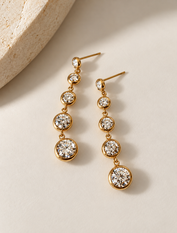 Graduated Bezel Long Drop Earring