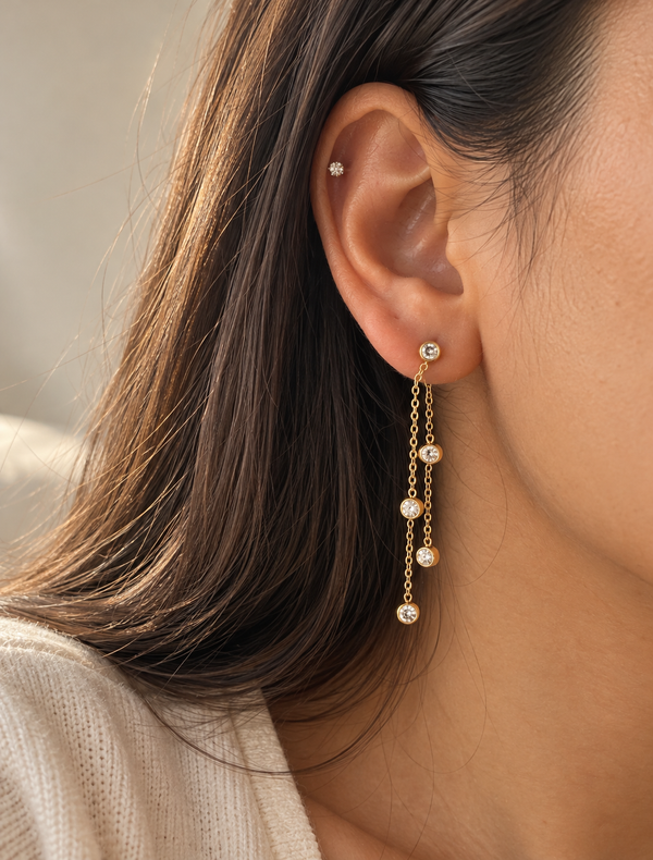 Bezel Station Chain Earring