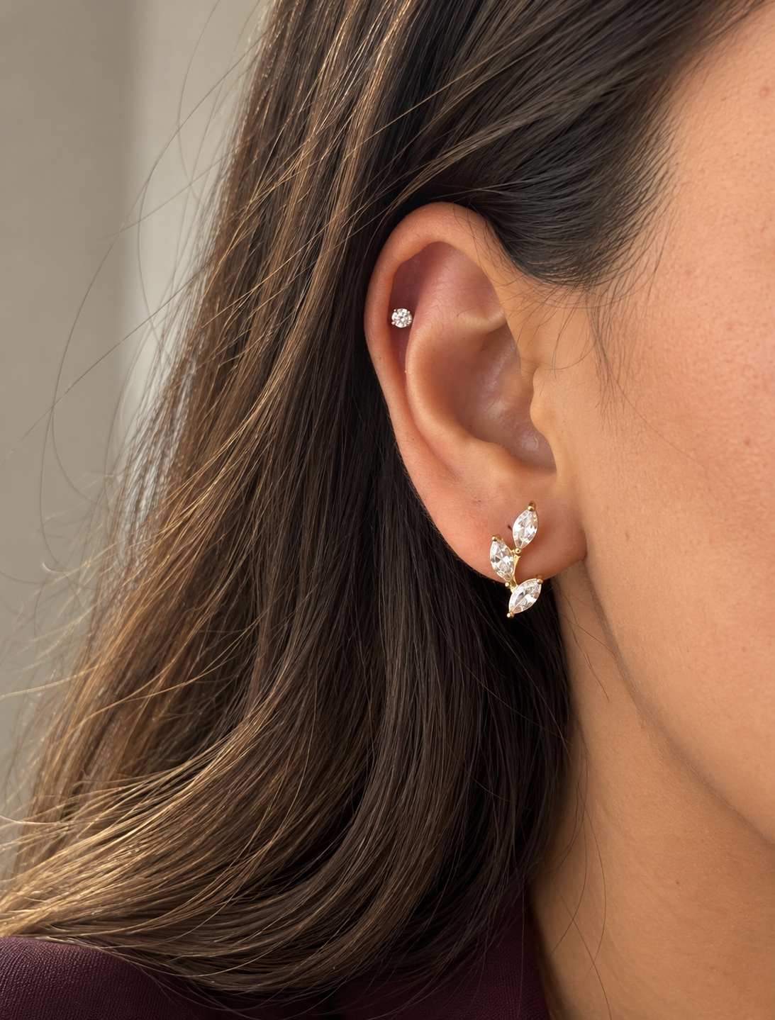 Marquise Leaf Climber Stud