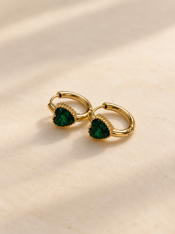 Emerald Heart Huggie