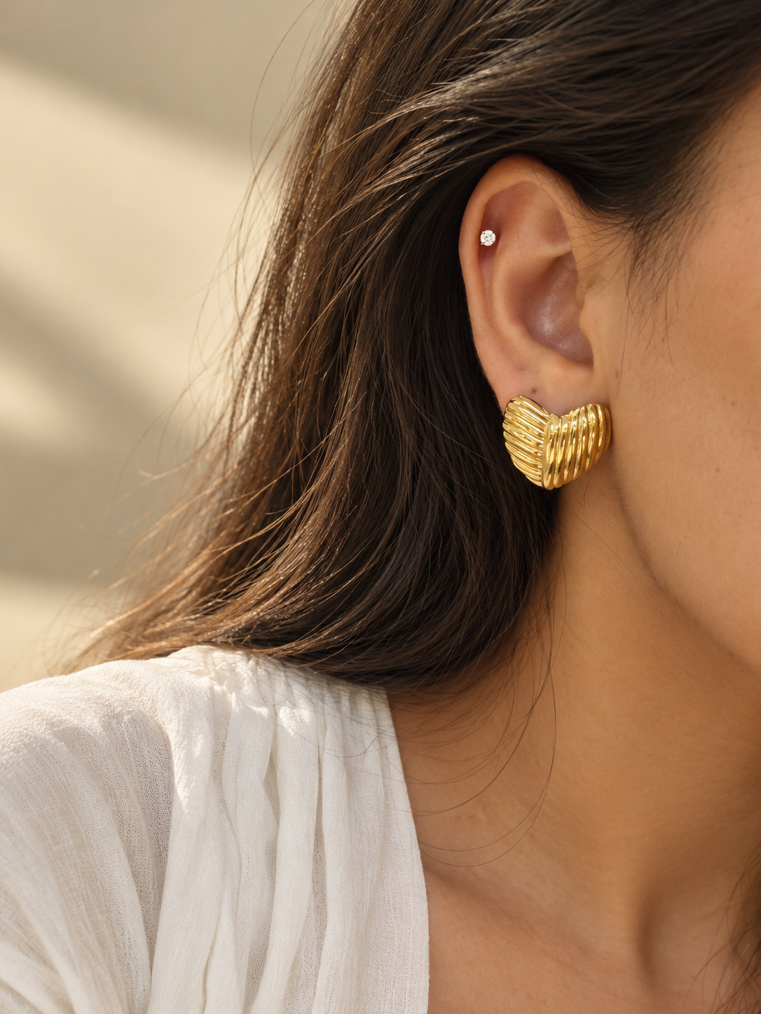 Ribbed Heart Earring
