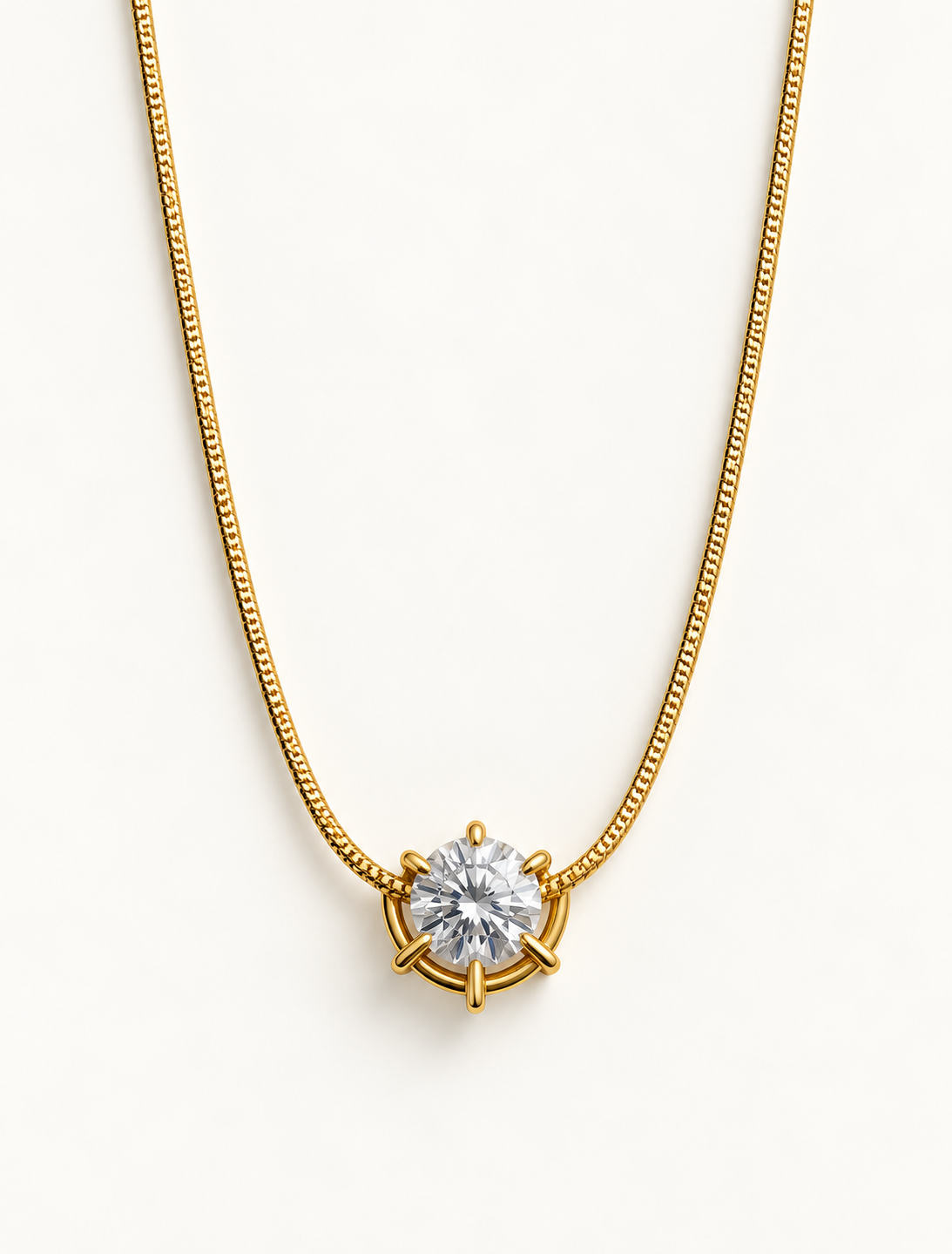 Bezel Solitaire Snake Chain Necklace