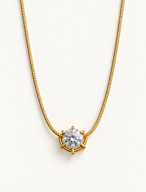Bezel Solitaire Snake Chain Necklace
