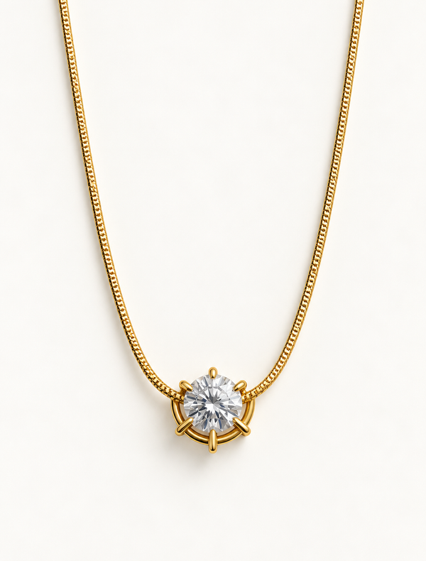 Bezel Solitaire Snake Chain Necklace