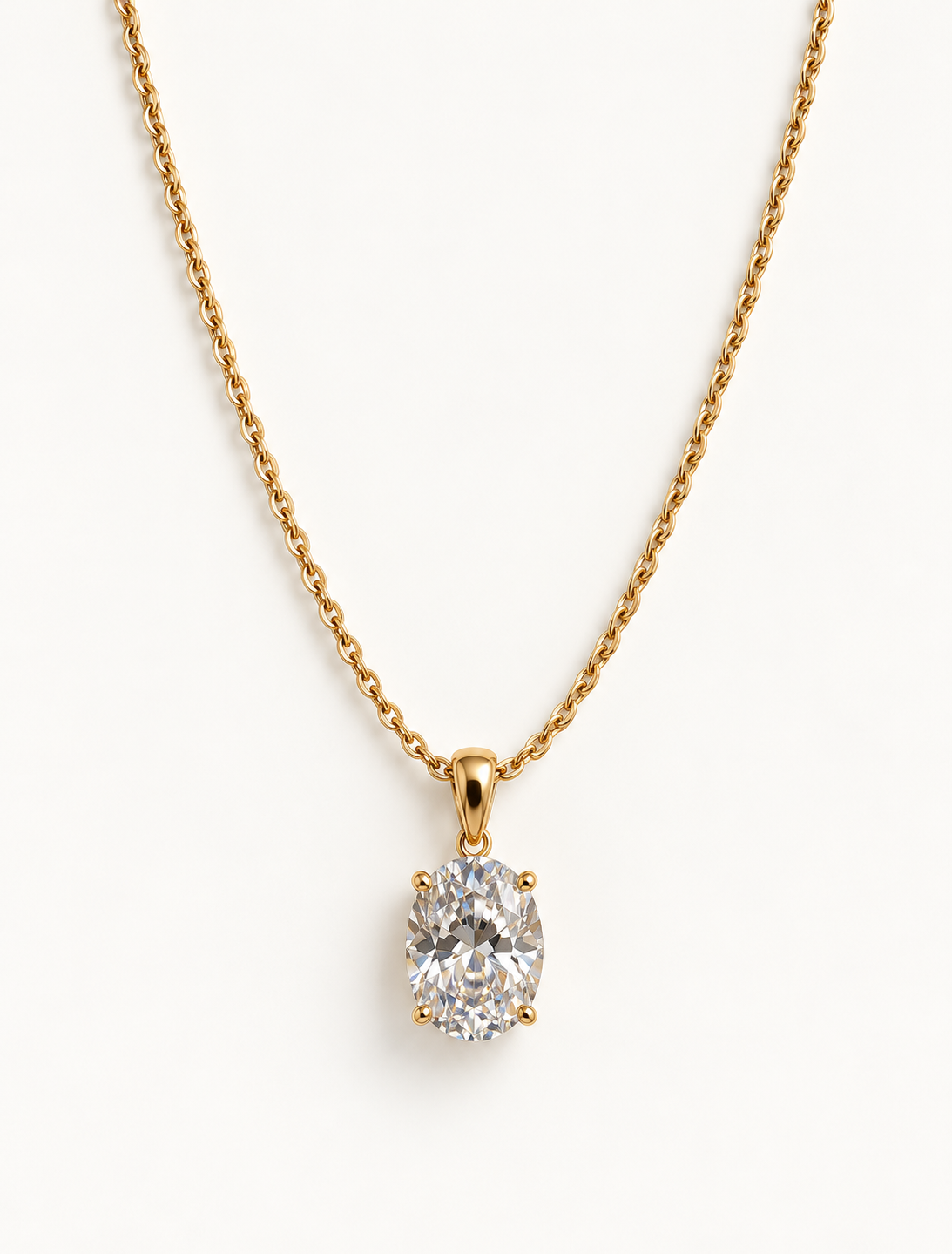 Oval Solitaire Rope Chain Necklace