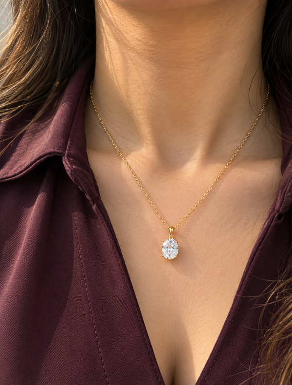 Oval Solitaire Rope Chain Necklace