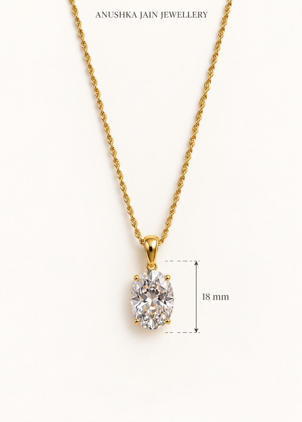 Oval Solitaire Rope Chain Necklace