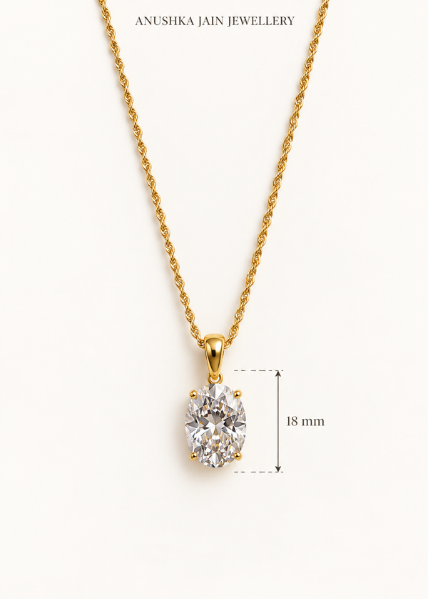 Oval Solitaire Rope Chain Necklace